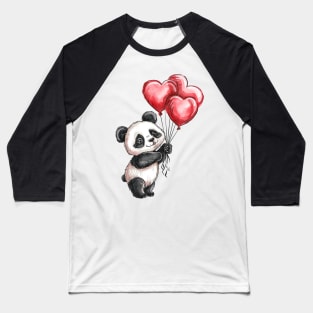 Valentine Panda Bear Holding Heart Shaped Balloons Baseball T-Shirt